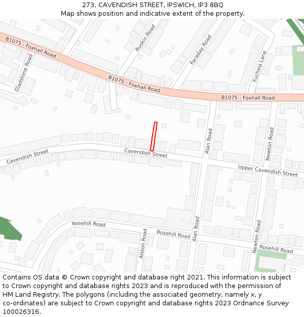 273, CAVENDISH STREET, IPSWICH, IP3 8BQ: Location map and indicative extent of plot
