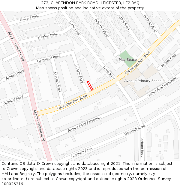 273, CLARENDON PARK ROAD, LEICESTER, LE2 3AQ: Location map and indicative extent of plot