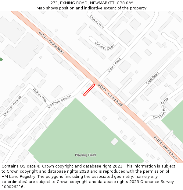 273, EXNING ROAD, NEWMARKET, CB8 0AY: Location map and indicative extent of plot
