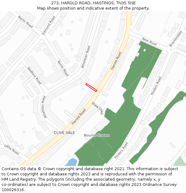 273, HAROLD ROAD, HASTINGS, TN35 5NE: Location map and indicative extent of plot