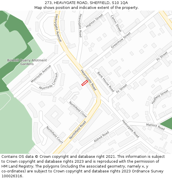 273, HEAVYGATE ROAD, SHEFFIELD, S10 1QA: Location map and indicative extent of plot