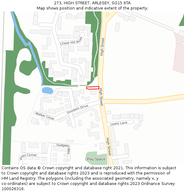 273, HIGH STREET, ARLESEY, SG15 6TA: Location map and indicative extent of plot