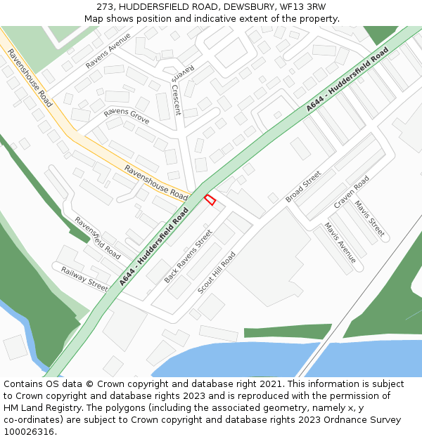 273, HUDDERSFIELD ROAD, DEWSBURY, WF13 3RW: Location map and indicative extent of plot