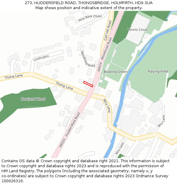 273, HUDDERSFIELD ROAD, THONGSBRIDGE, HOLMFIRTH, HD9 3UA: Location map and indicative extent of plot