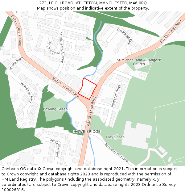 273, LEIGH ROAD, ATHERTON, MANCHESTER, M46 0PQ: Location map and indicative extent of plot