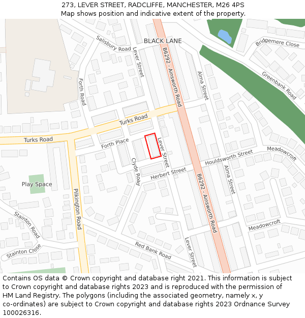 273, LEVER STREET, RADCLIFFE, MANCHESTER, M26 4PS: Location map and indicative extent of plot