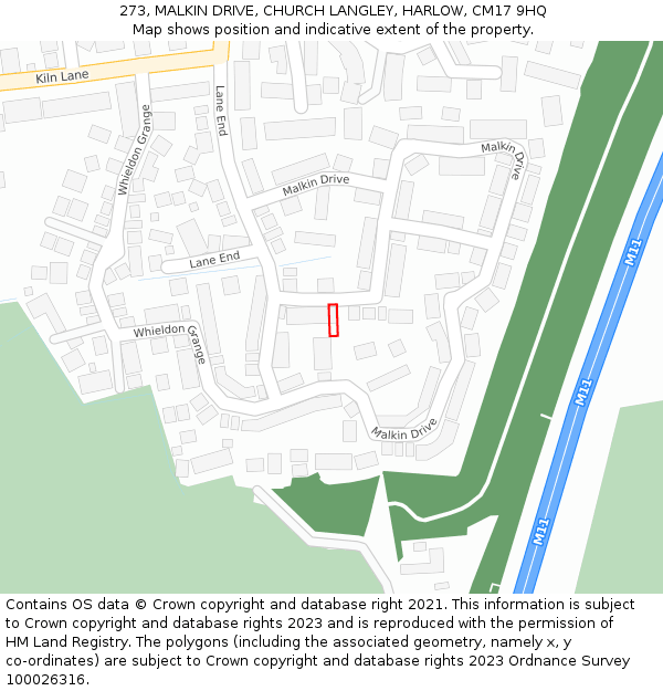 273, MALKIN DRIVE, CHURCH LANGLEY, HARLOW, CM17 9HQ: Location map and indicative extent of plot
