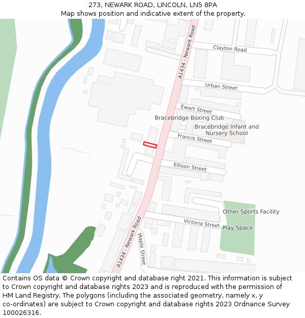 273, NEWARK ROAD, LINCOLN, LN5 8PA: Location map and indicative extent of plot