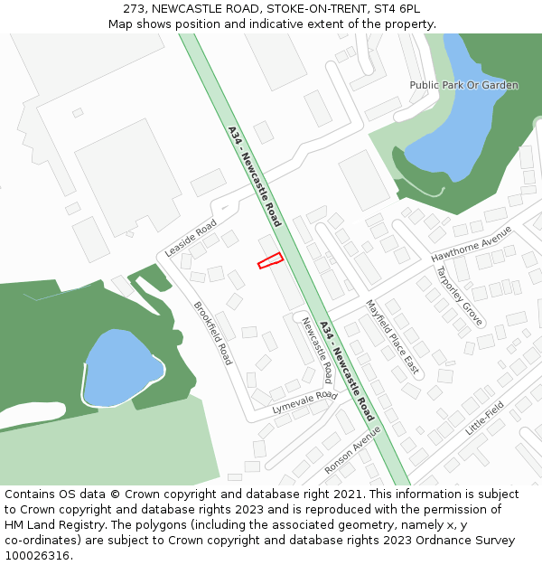 273, NEWCASTLE ROAD, STOKE-ON-TRENT, ST4 6PL: Location map and indicative extent of plot