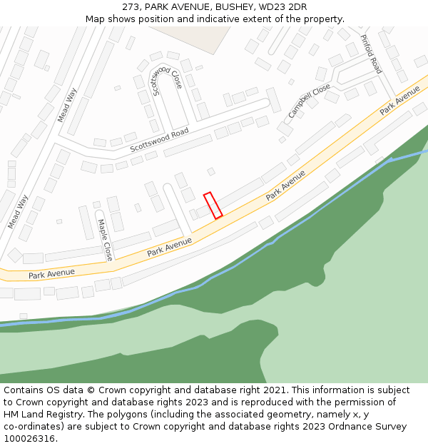 273, PARK AVENUE, BUSHEY, WD23 2DR: Location map and indicative extent of plot