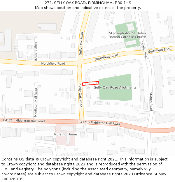 273, SELLY OAK ROAD, BIRMINGHAM, B30 1HS: Location map and indicative extent of plot