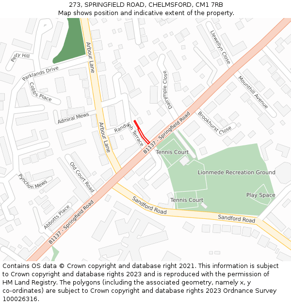 273, SPRINGFIELD ROAD, CHELMSFORD, CM1 7RB: Location map and indicative extent of plot