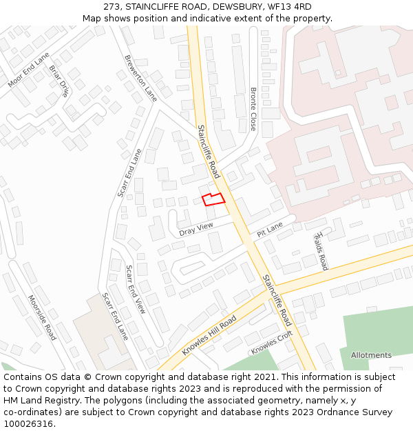 273, STAINCLIFFE ROAD, DEWSBURY, WF13 4RD: Location map and indicative extent of plot
