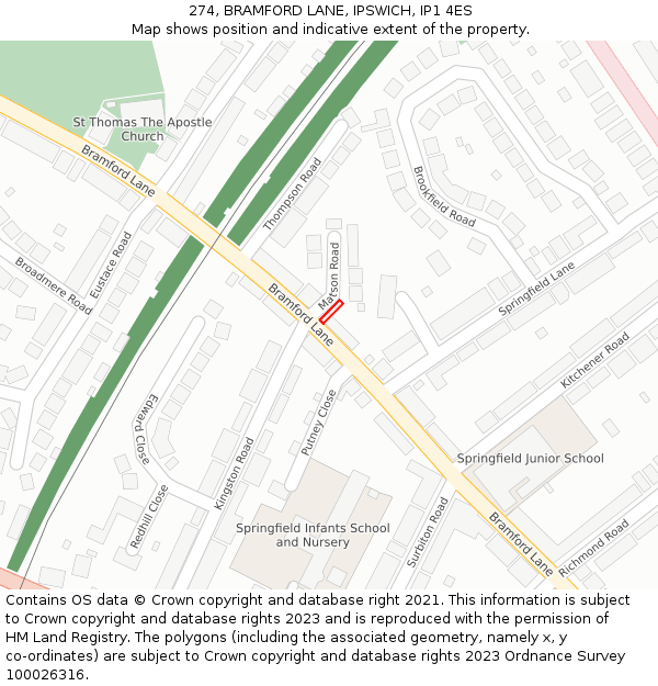 274, BRAMFORD LANE, IPSWICH, IP1 4ES: Location map and indicative extent of plot