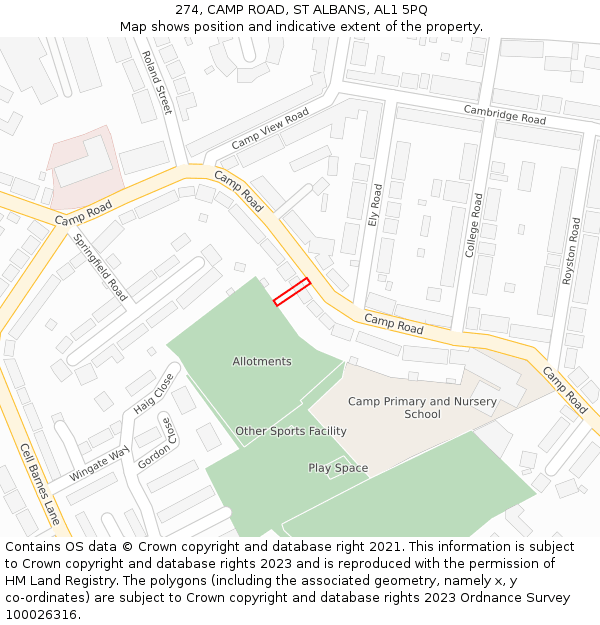 274, CAMP ROAD, ST ALBANS, AL1 5PQ: Location map and indicative extent of plot