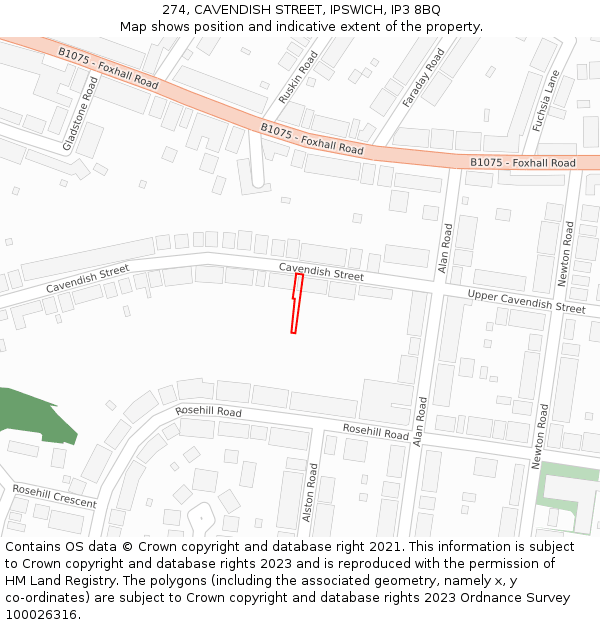 274, CAVENDISH STREET, IPSWICH, IP3 8BQ: Location map and indicative extent of plot