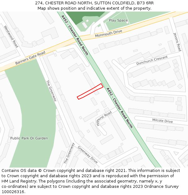 274, CHESTER ROAD NORTH, SUTTON COLDFIELD, B73 6RR: Location map and indicative extent of plot