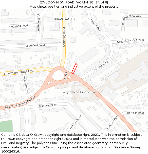 274, DOMINION ROAD, WORTHING, BN14 8JJ: Location map and indicative extent of plot