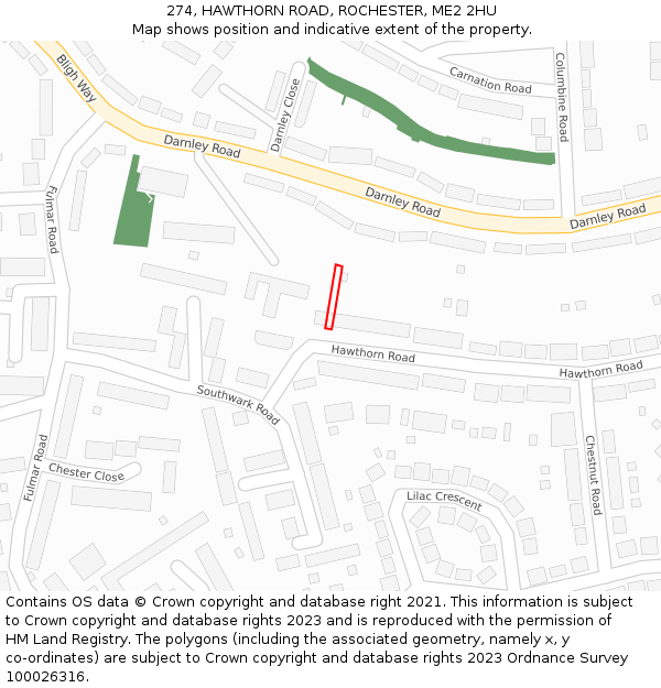 274, HAWTHORN ROAD, ROCHESTER, ME2 2HU: Location map and indicative extent of plot
