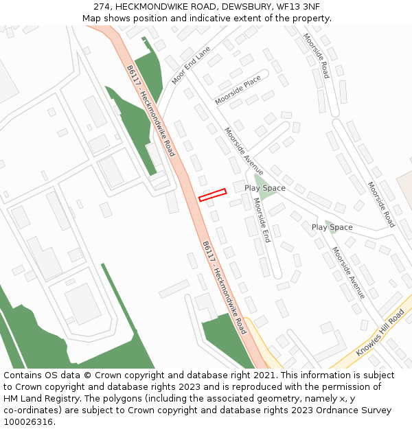 274, HECKMONDWIKE ROAD, DEWSBURY, WF13 3NF: Location map and indicative extent of plot