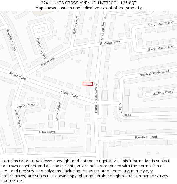 274, HUNTS CROSS AVENUE, LIVERPOOL, L25 8QT: Location map and indicative extent of plot