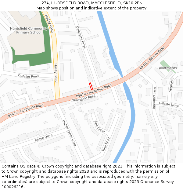 274, HURDSFIELD ROAD, MACCLESFIELD, SK10 2PN: Location map and indicative extent of plot