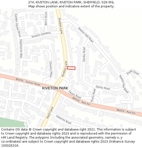 274, KIVETON LANE, KIVETON PARK, SHEFFIELD, S26 6NL: Location map and indicative extent of plot