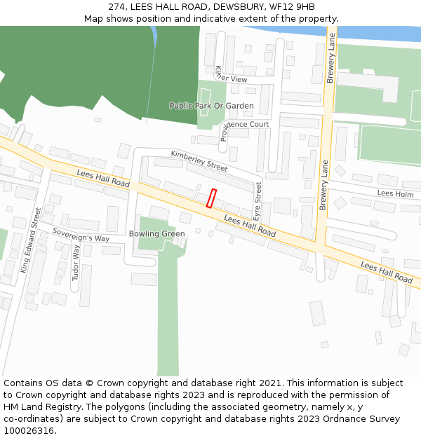 274, LEES HALL ROAD, DEWSBURY, WF12 9HB: Location map and indicative extent of plot