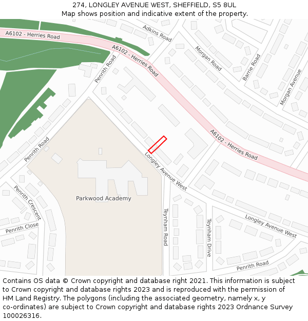 274, LONGLEY AVENUE WEST, SHEFFIELD, S5 8UL: Location map and indicative extent of plot