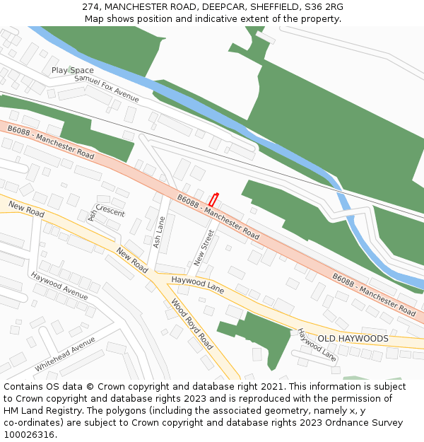274, MANCHESTER ROAD, DEEPCAR, SHEFFIELD, S36 2RG: Location map and indicative extent of plot