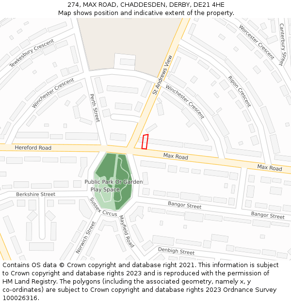 274, MAX ROAD, CHADDESDEN, DERBY, DE21 4HE: Location map and indicative extent of plot