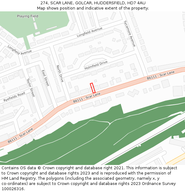 274, SCAR LANE, GOLCAR, HUDDERSFIELD, HD7 4AU: Location map and indicative extent of plot