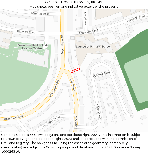 274, SOUTHOVER, BROMLEY, BR1 4SE: Location map and indicative extent of plot