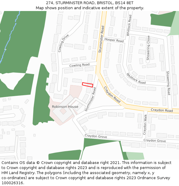 274, STURMINSTER ROAD, BRISTOL, BS14 8ET: Location map and indicative extent of plot