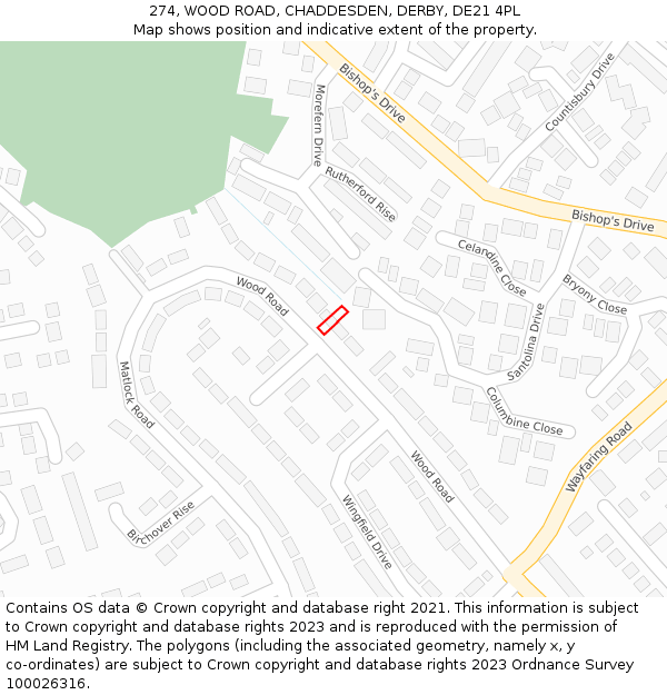 274, WOOD ROAD, CHADDESDEN, DERBY, DE21 4PL: Location map and indicative extent of plot