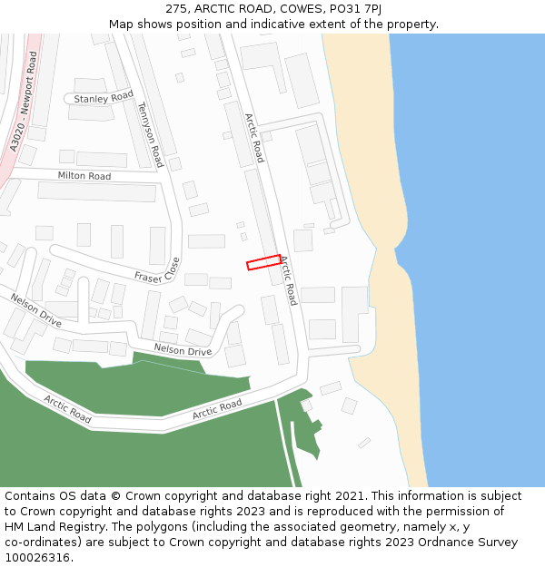 275, ARCTIC ROAD, COWES, PO31 7PJ: Location map and indicative extent of plot