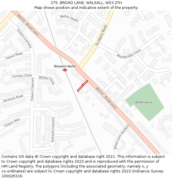 275, BROAD LANE, WALSALL, WS3 2TH: Location map and indicative extent of plot
