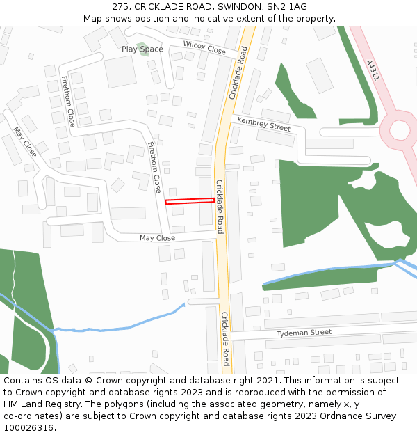 275, CRICKLADE ROAD, SWINDON, SN2 1AG: Location map and indicative extent of plot