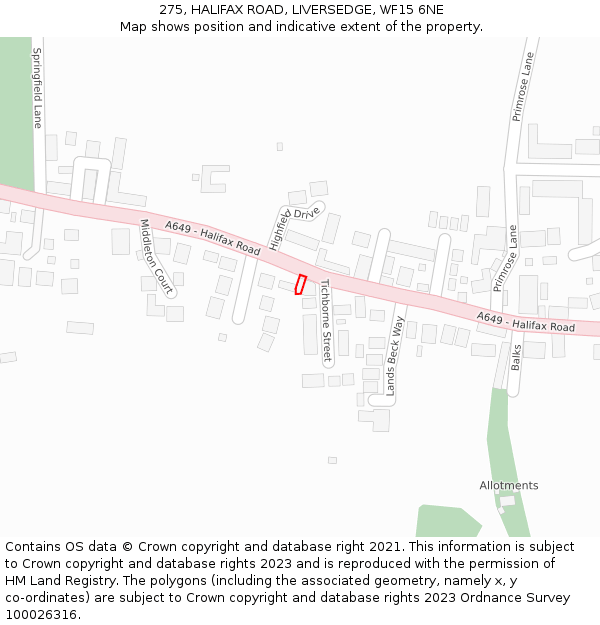 275, HALIFAX ROAD, LIVERSEDGE, WF15 6NE: Location map and indicative extent of plot