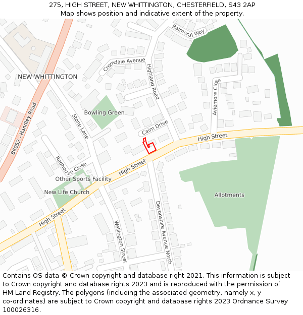 275, HIGH STREET, NEW WHITTINGTON, CHESTERFIELD, S43 2AP: Location map and indicative extent of plot