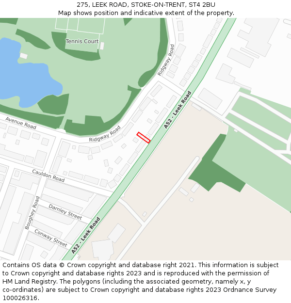 275, LEEK ROAD, STOKE-ON-TRENT, ST4 2BU: Location map and indicative extent of plot