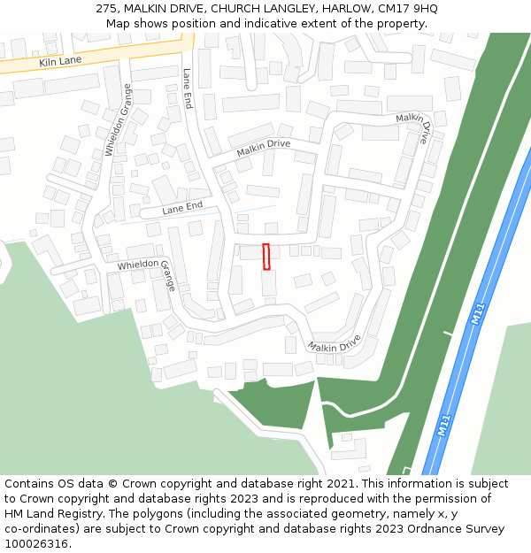 275, MALKIN DRIVE, CHURCH LANGLEY, HARLOW, CM17 9HQ: Location map and indicative extent of plot
