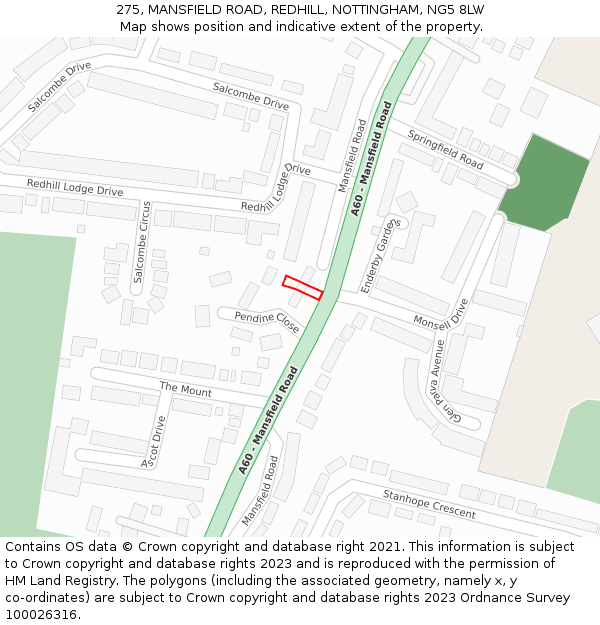 275, MANSFIELD ROAD, REDHILL, NOTTINGHAM, NG5 8LW: Location map and indicative extent of plot