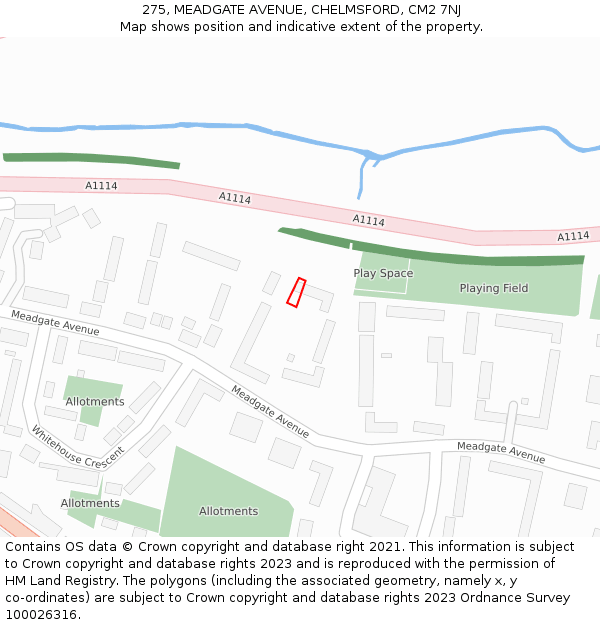 275, MEADGATE AVENUE, CHELMSFORD, CM2 7NJ: Location map and indicative extent of plot