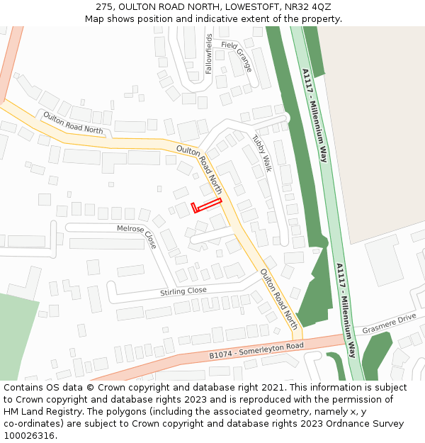 275, OULTON ROAD NORTH, LOWESTOFT, NR32 4QZ: Location map and indicative extent of plot