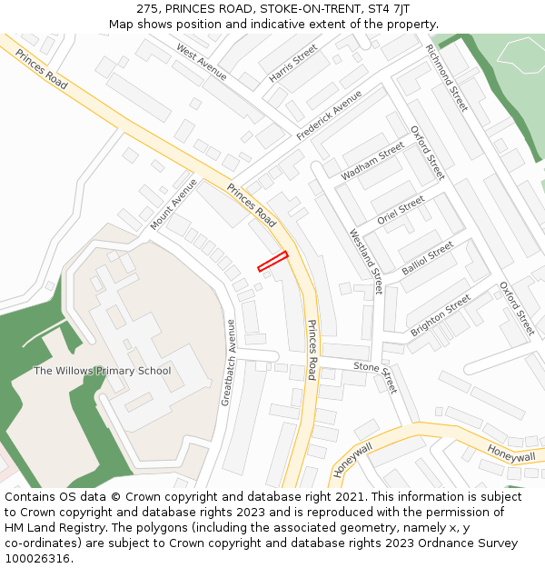 275, PRINCES ROAD, STOKE-ON-TRENT, ST4 7JT: Location map and indicative extent of plot