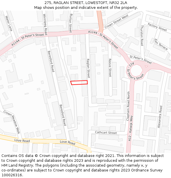 275, RAGLAN STREET, LOWESTOFT, NR32 2LA: Location map and indicative extent of plot