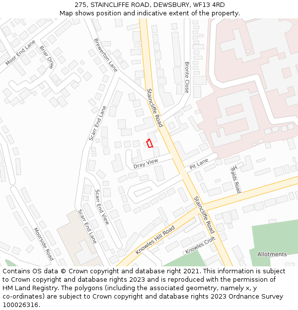 275, STAINCLIFFE ROAD, DEWSBURY, WF13 4RD: Location map and indicative extent of plot