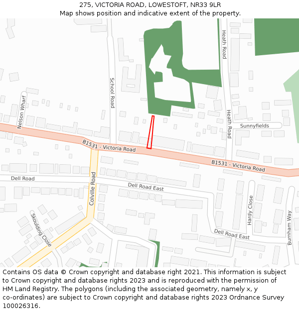 275, VICTORIA ROAD, LOWESTOFT, NR33 9LR: Location map and indicative extent of plot