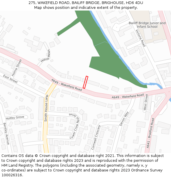 275, WAKEFIELD ROAD, BAILIFF BRIDGE, BRIGHOUSE, HD6 4DU: Location map and indicative extent of plot
